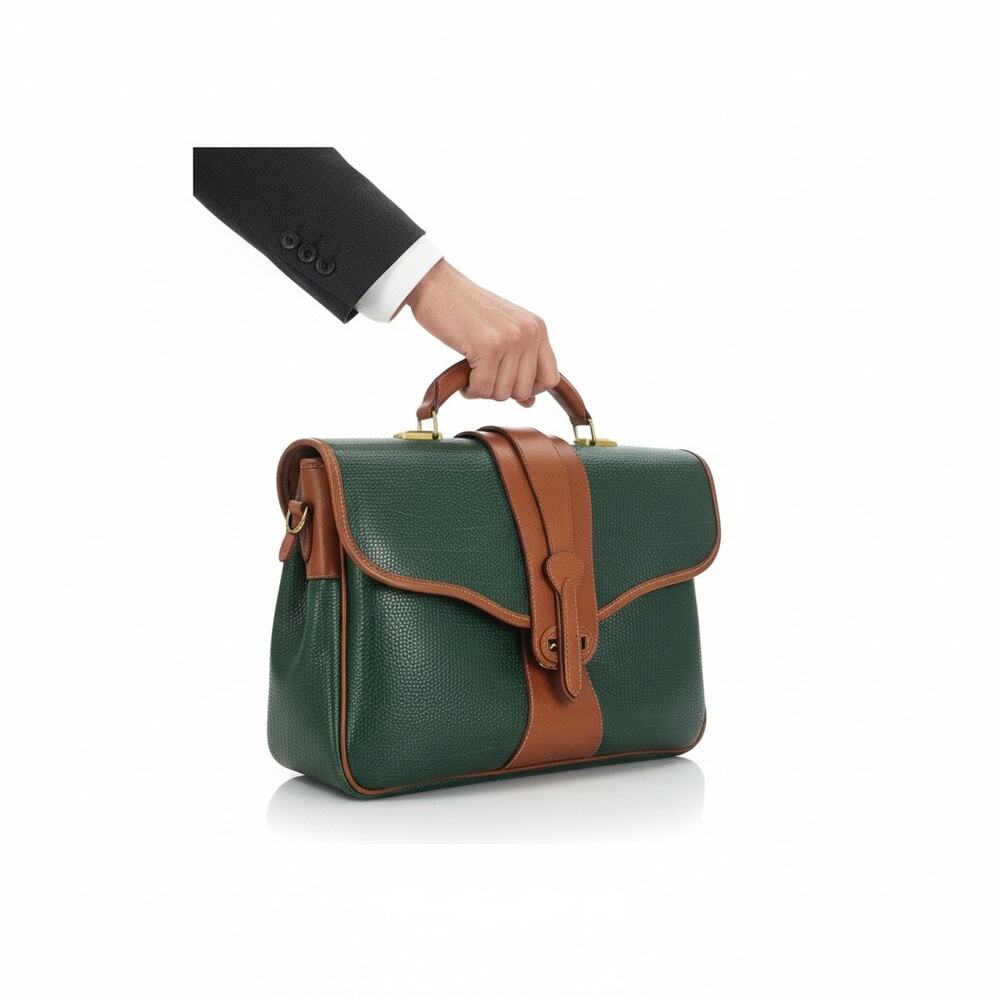 Vintage Dooney & Bourke Forest Green Briefcase With Crossbody Staps Size Large